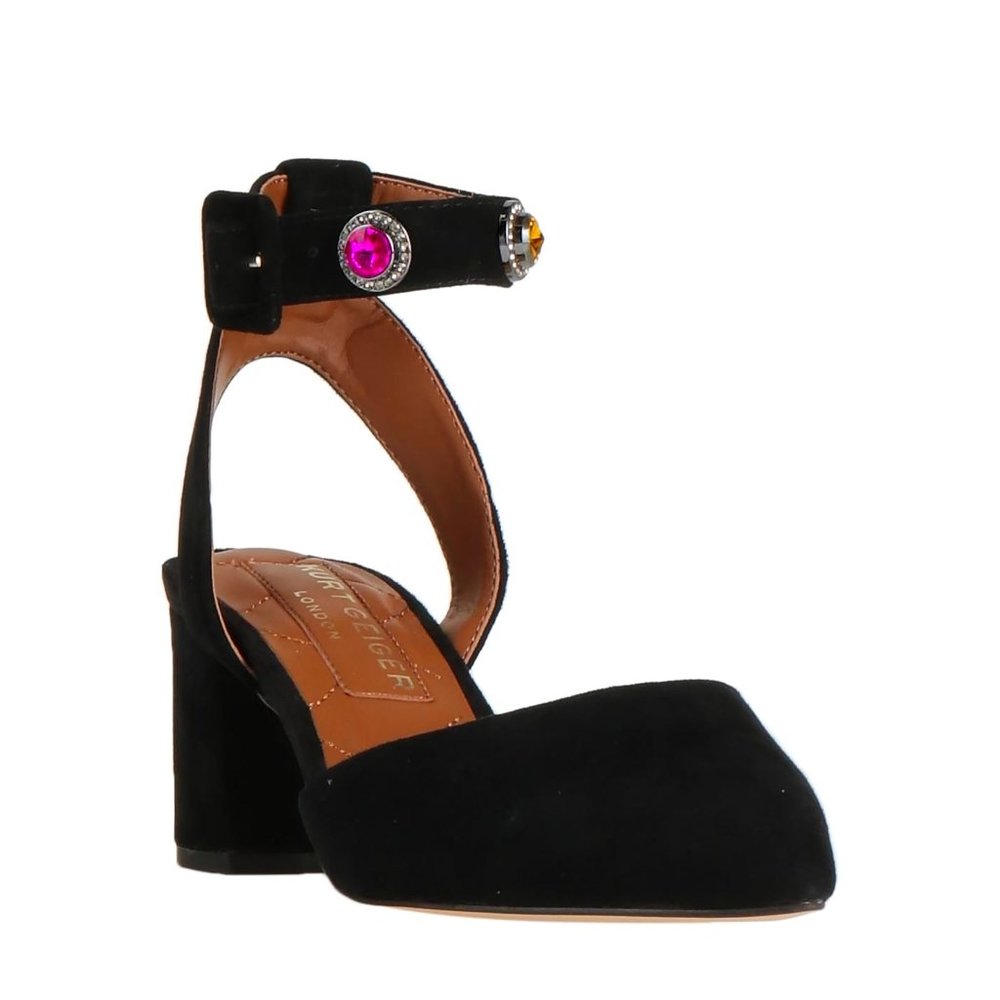 NEW! Kurt Geiger London Black Suede Jewel Embellished Ankle Strap Heel Shoes